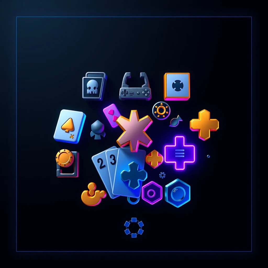 Collage of game categories including arcade, board, card and puzzle games