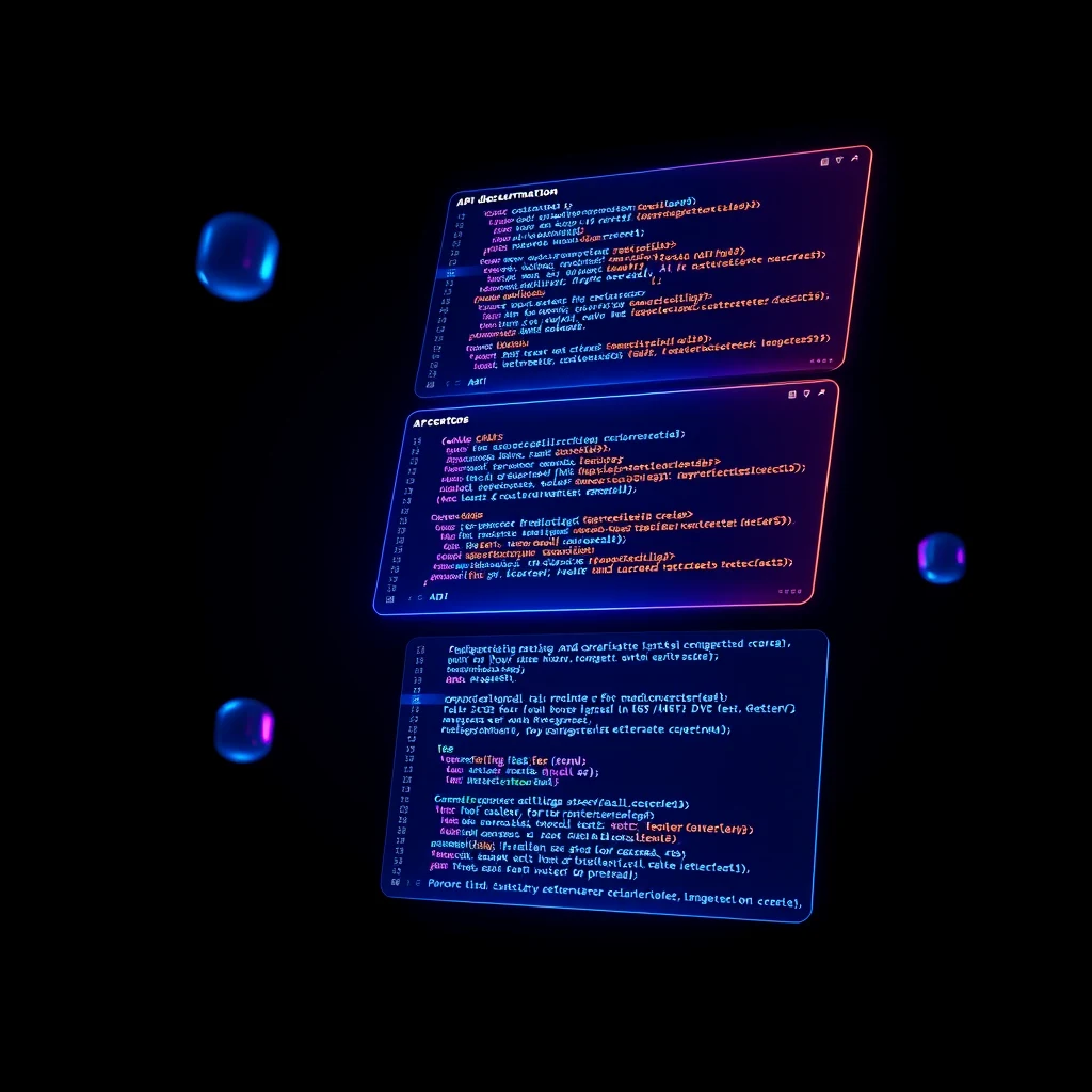 API documentation concept with floating code panels