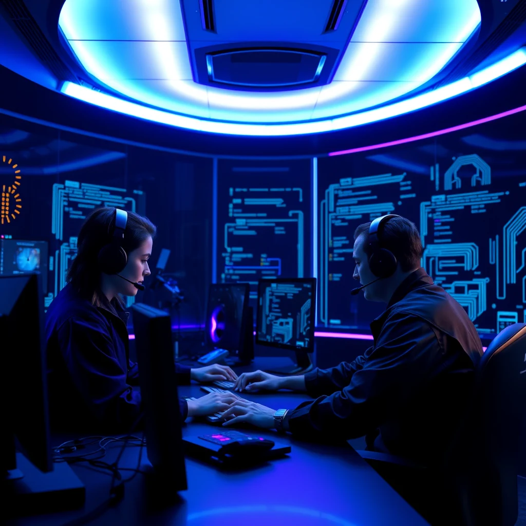 Enterprise technical support team in a modern operations room